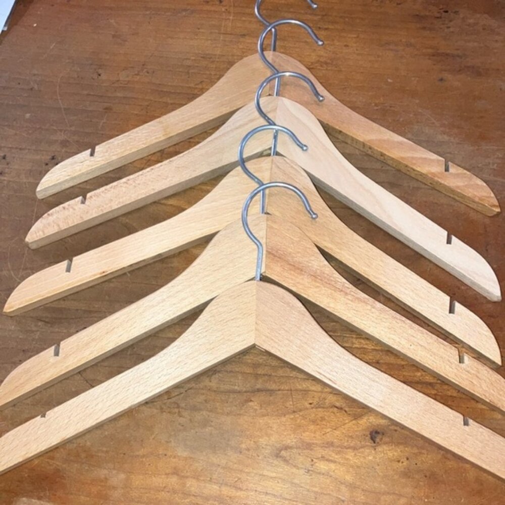Childrens wooden clothing hangers  with grooves for straps-set of 5